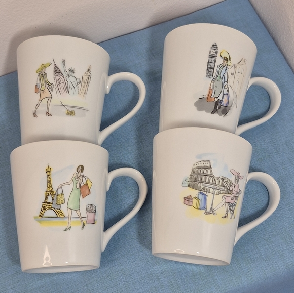 Set of 4 Vtg Boston Warehouse Coffee Mugs Shopping Paris Rome NY London 12 oz - Picture 1 of 11